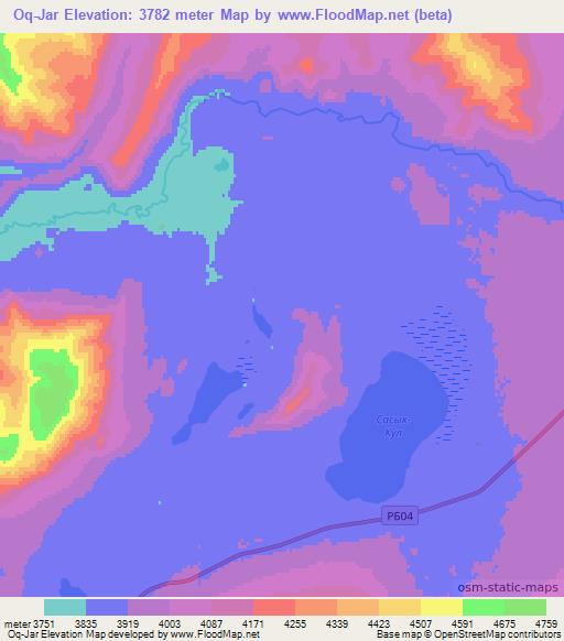 Oq-Jar,Tajikistan Elevation Map