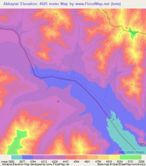 Akbaytal,Tajikistan Elevation Map
