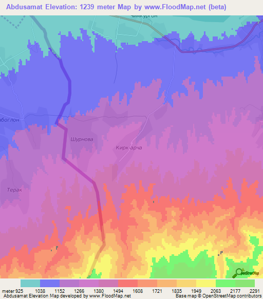 Abdusamat,Tajikistan Elevation Map