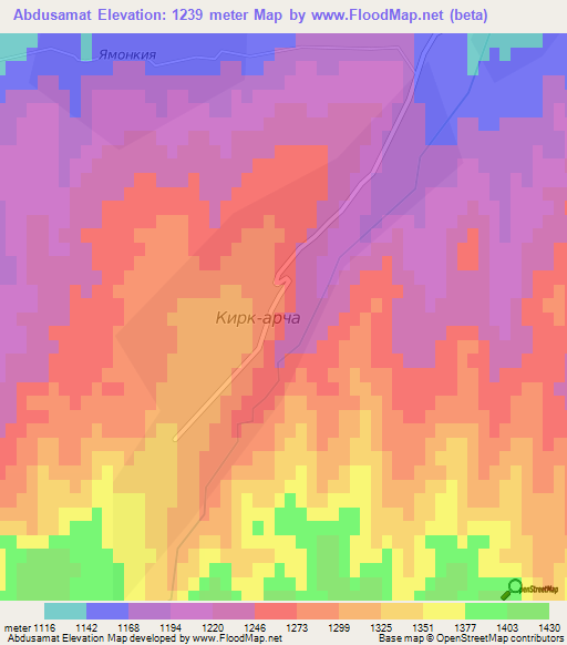 Abdusamat,Tajikistan Elevation Map