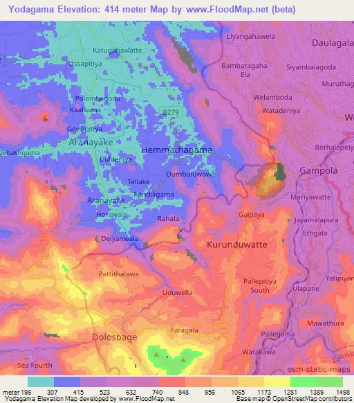 Yodagama,Sri Lanka Elevation Map