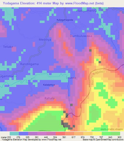 Yodagama,Sri Lanka Elevation Map