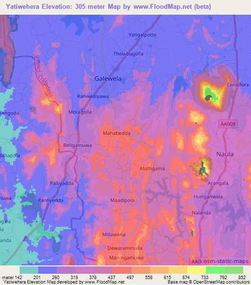 Yatiwehera,Sri Lanka Elevation Map