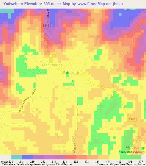 Yatiwehera,Sri Lanka Elevation Map