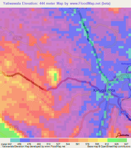 Yatiwawala,Sri Lanka Elevation Map