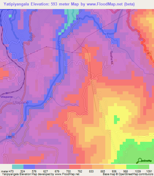 Yatipiyangala,Sri Lanka Elevation Map