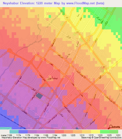 Neyshabur,Iran Elevation Map