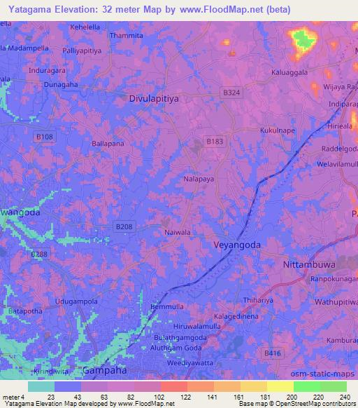 Yatagama,Sri Lanka Elevation Map