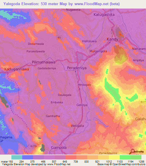 Yalegoda,Sri Lanka Elevation Map