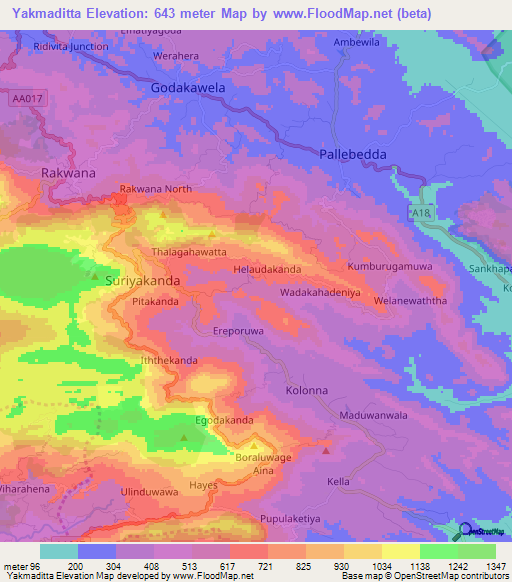 Yakmaditta,Sri Lanka Elevation Map