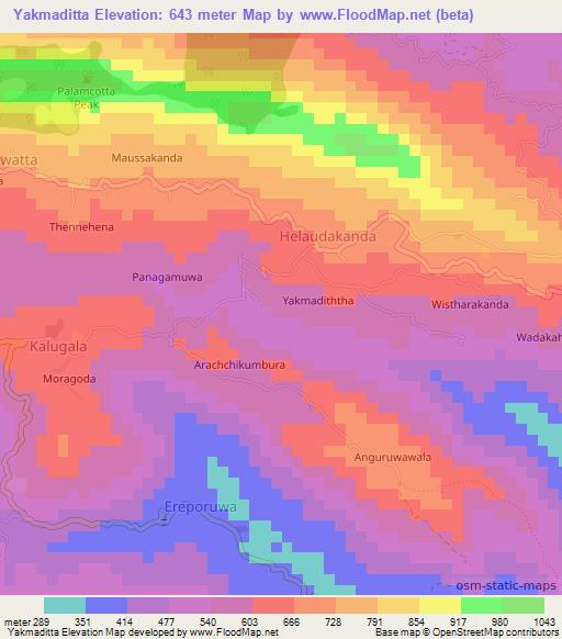 Yakmaditta,Sri Lanka Elevation Map