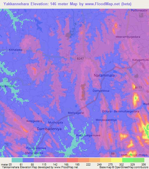Yakkannehara,Sri Lanka Elevation Map