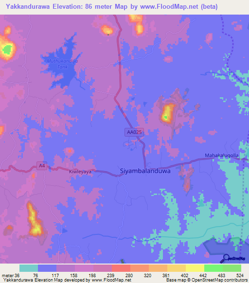 Yakkandurawa,Sri Lanka Elevation Map