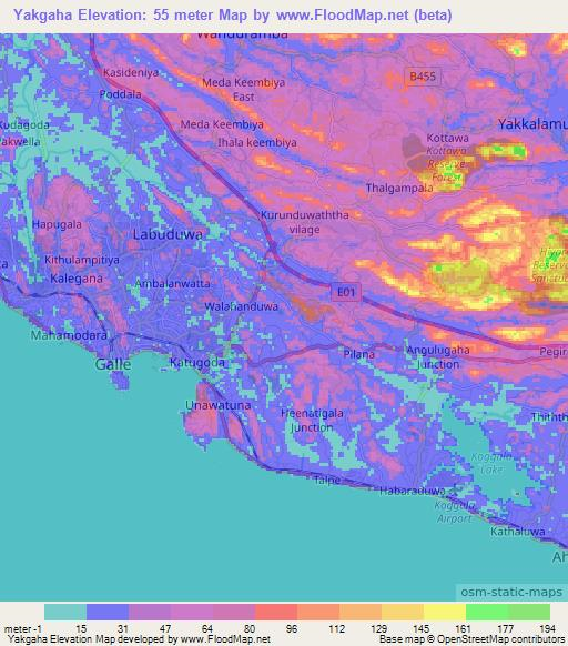 Yakgaha,Sri Lanka Elevation Map