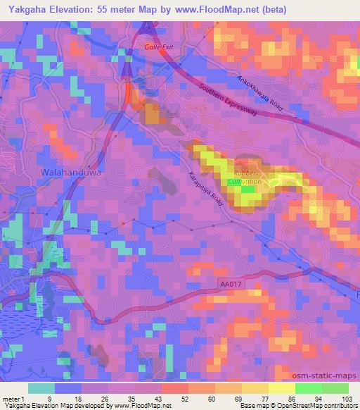 Yakgaha,Sri Lanka Elevation Map