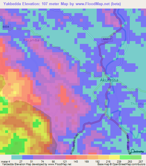 Yakbedda,Sri Lanka Elevation Map