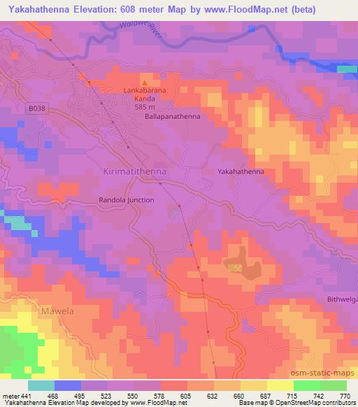 Yakahathenna,Sri Lanka Elevation Map