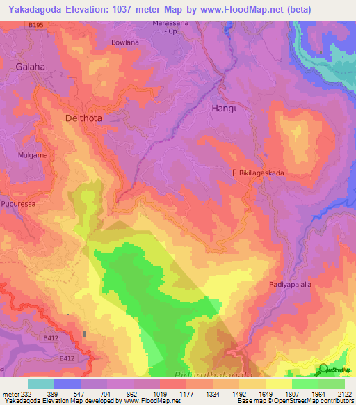 Yakadagoda,Sri Lanka Elevation Map