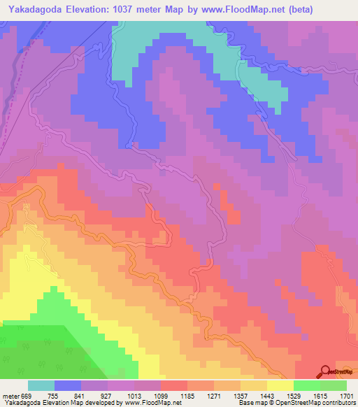 Yakadagoda,Sri Lanka Elevation Map