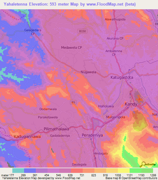 Yahaletenna,Sri Lanka Elevation Map