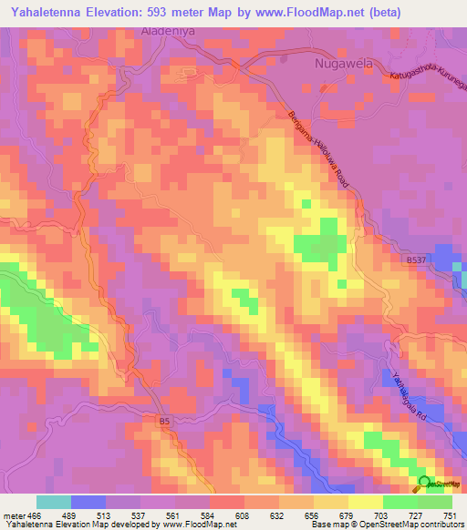 Yahaletenna,Sri Lanka Elevation Map