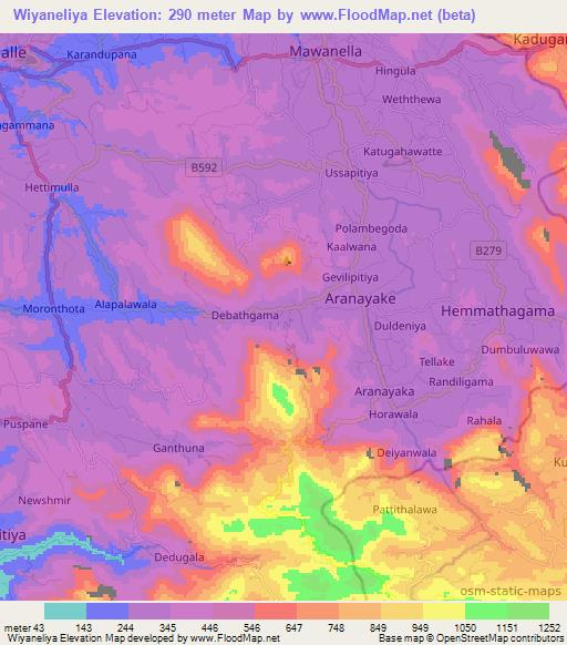 Wiyaneliya,Sri Lanka Elevation Map