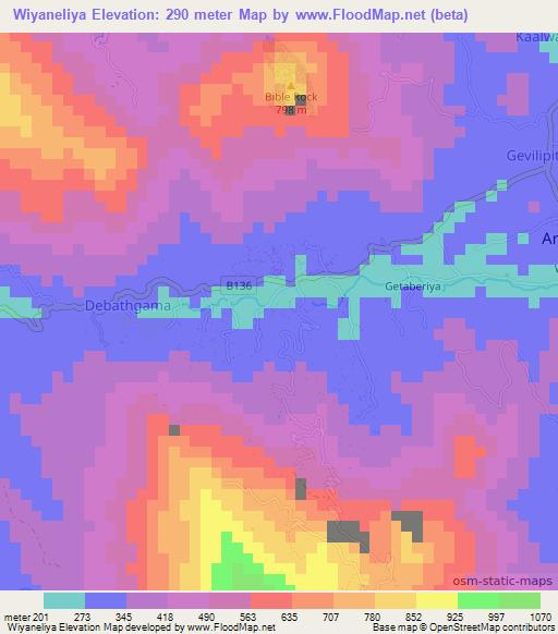 Wiyaneliya,Sri Lanka Elevation Map