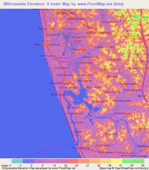 Willorawatta,Sri Lanka Elevation Map