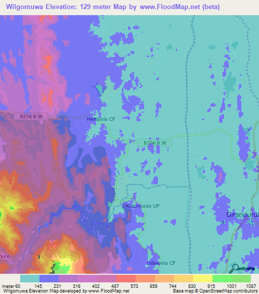 Wilgomuwa,Sri Lanka Elevation Map