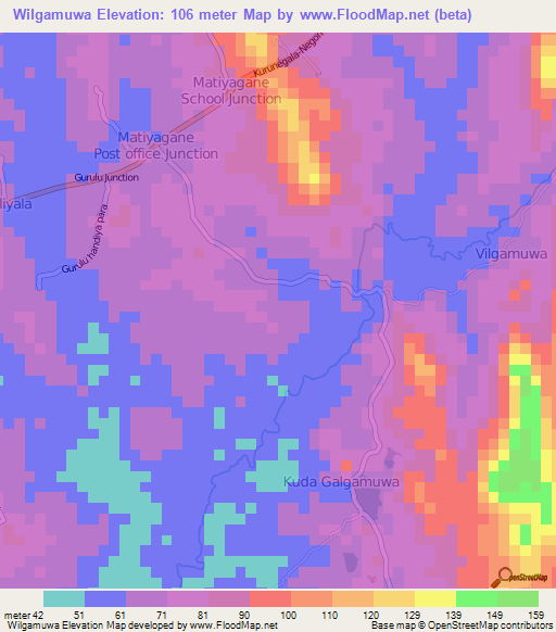 Wilgamuwa,Sri Lanka Elevation Map