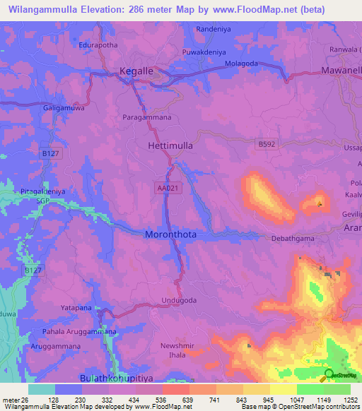 Wilangammulla,Sri Lanka Elevation Map