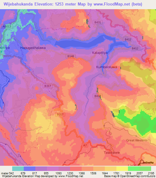Wijebahukanda,Sri Lanka Elevation Map