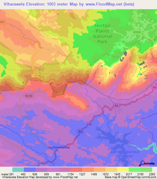 Viharawela,Sri Lanka Elevation Map