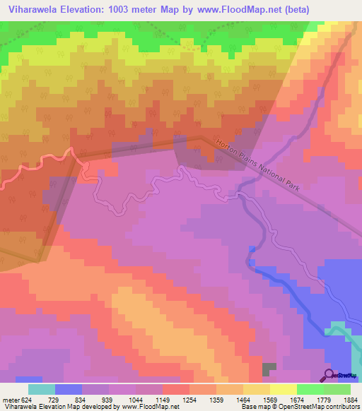 Viharawela,Sri Lanka Elevation Map