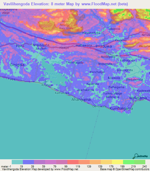 Vavilihengoda,Sri Lanka Elevation Map