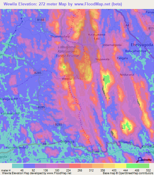 Wewila,Sri Lanka Elevation Map