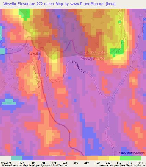 Wewila,Sri Lanka Elevation Map