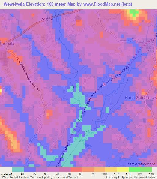 Wewelwela,Sri Lanka Elevation Map
