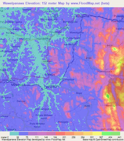 Wawelpanawa,Sri Lanka Elevation Map