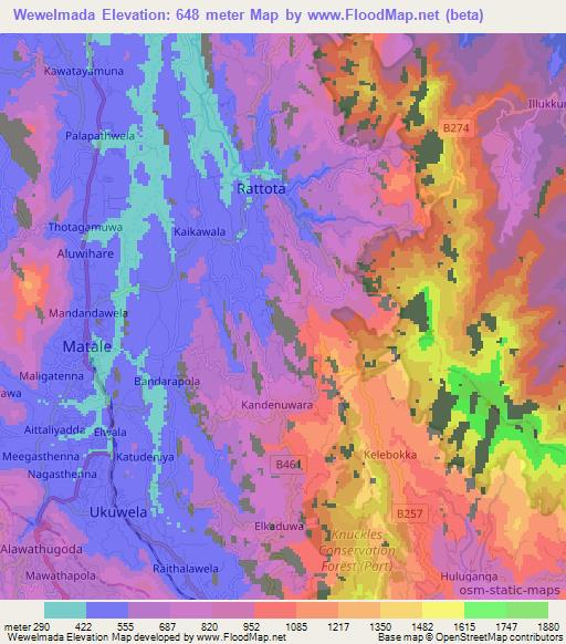 Wewelmada,Sri Lanka Elevation Map