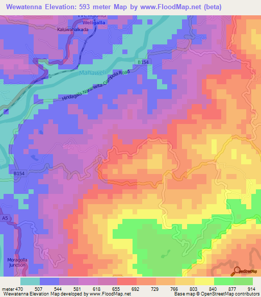 Wewatenna,Sri Lanka Elevation Map
