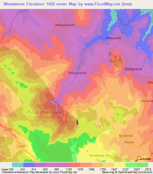 Wewatenna,Sri Lanka Elevation Map