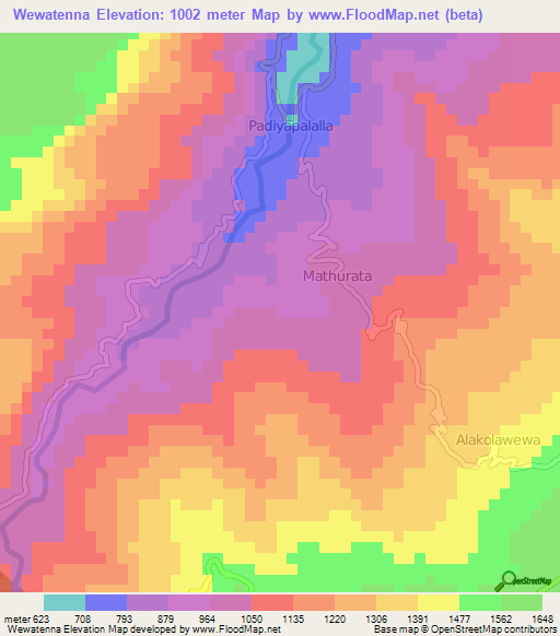 Wewatenna,Sri Lanka Elevation Map