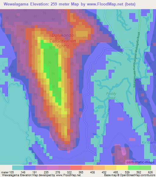 Wewalagama,Sri Lanka Elevation Map
