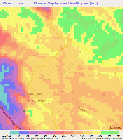 Wewala,Sri Lanka Elevation Map