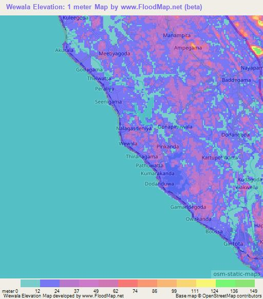 Wewala,Sri Lanka Elevation Map