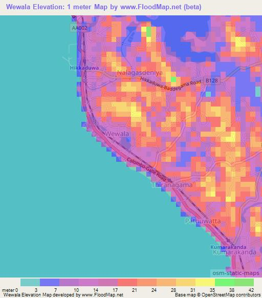 Wewala,Sri Lanka Elevation Map