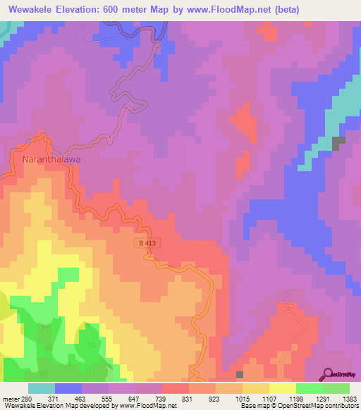 Wewakele,Sri Lanka Elevation Map