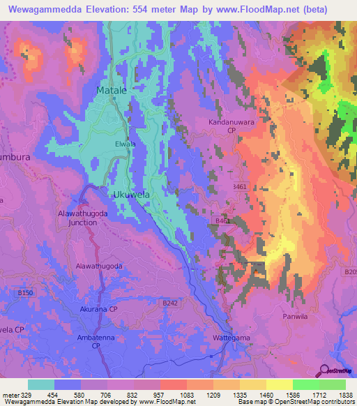 Wewagammedda,Sri Lanka Elevation Map