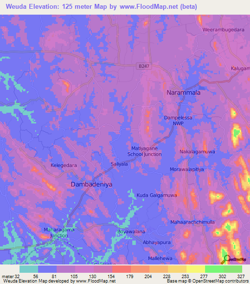 Weuda,Sri Lanka Elevation Map